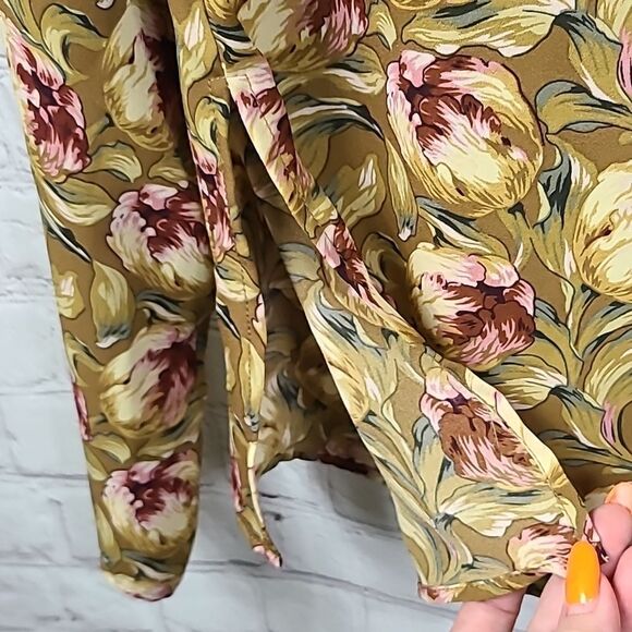 Philosophy Blouse Gold Floral Fringe Crewneck Long Sleeve Side Slit Boho Top - Picture 6 of 13